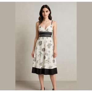 Laundry By Shelli Segal Ivory Bead-Trim Floral-Print Silk Dress 12